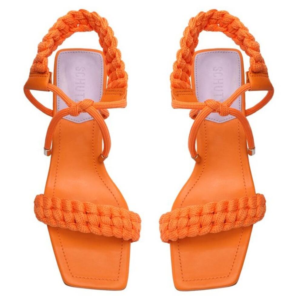 Schutz Leather Braided Mid-Heel Sandals Blair Sandalia Salto Orange Size 5.5 NIB